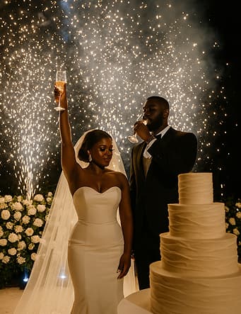 Couple celebrating with sparklers